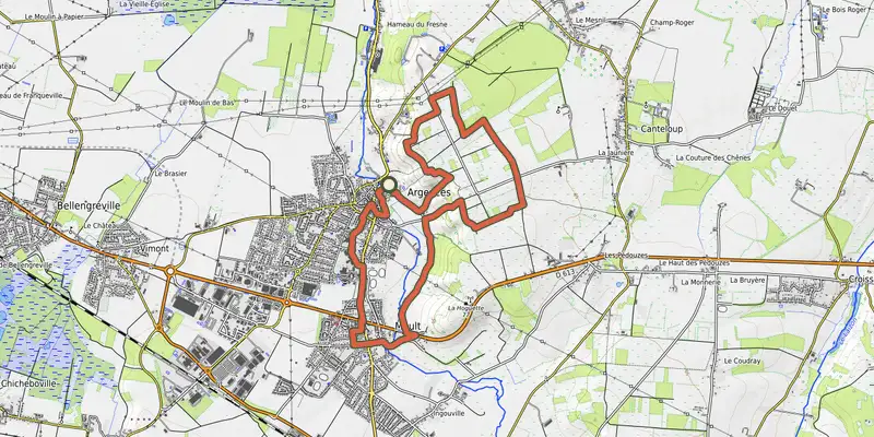 Carte du tracé de Les côteaux de la Muance sur OpenTopoMap, départ et points de passage numérotés