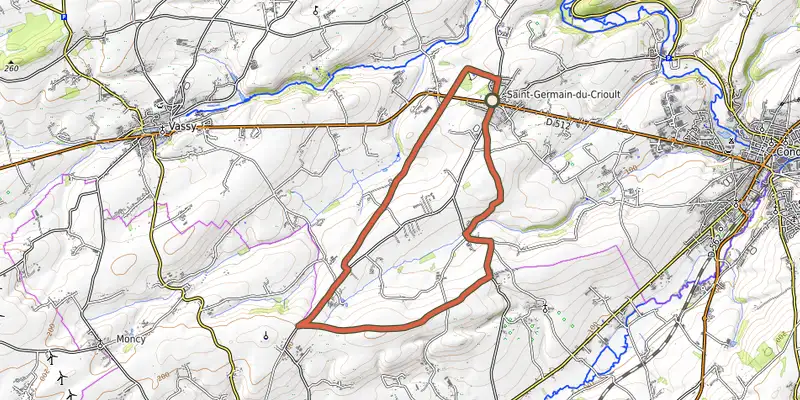 Map of the La voie romaine track on OpenTopoMap, with the start and numbered waypoints