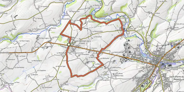 The La vallée de la Druance track on the OpenTopoMap map
