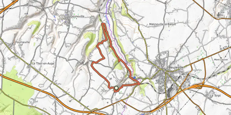 Carte du tracé de La vallée de la Morelle sur OpenTopoMap, départ et points de passage numérotés