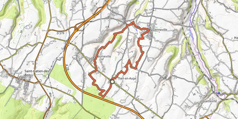 Map of the La campagne gravée track on OpenTopoMap, with the start and numbered waypoints