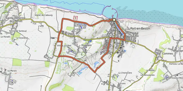 The Autour de Port-en-Bessin-Huppain track on the IGN map
