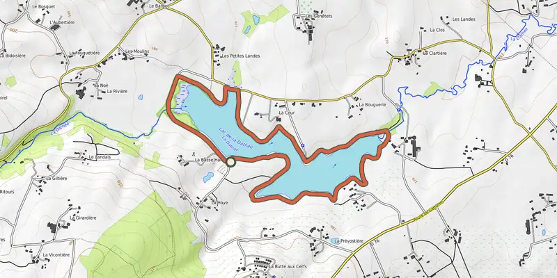 Map of the Le lac de la Dathée track on the IGN map, with the start and numbered waypoints