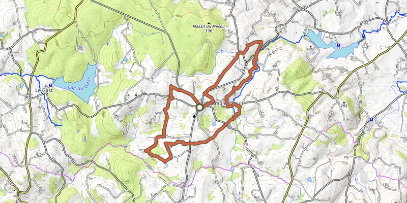 Carte du tracé de La vallée de la Dathée sur OpenTopoMap, départ et points de passage numérotés