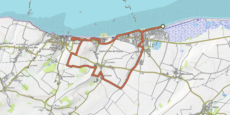 Map of the 231e Brigade Britannique track on the IGN map, with the start and numbered waypoints