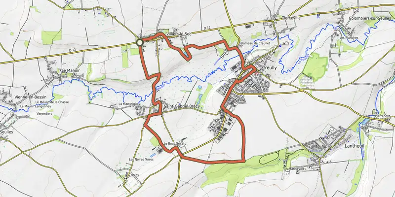 Map of the Sur la trace des Barons track on OpenTopoMap, with the start and numbered waypoints