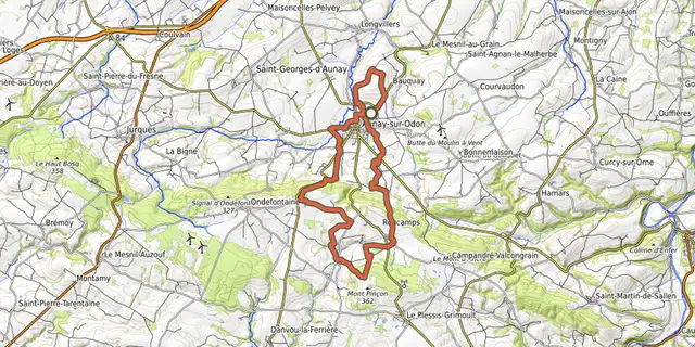 Tracé de les Monts d'Aunay sur le Plan IGN