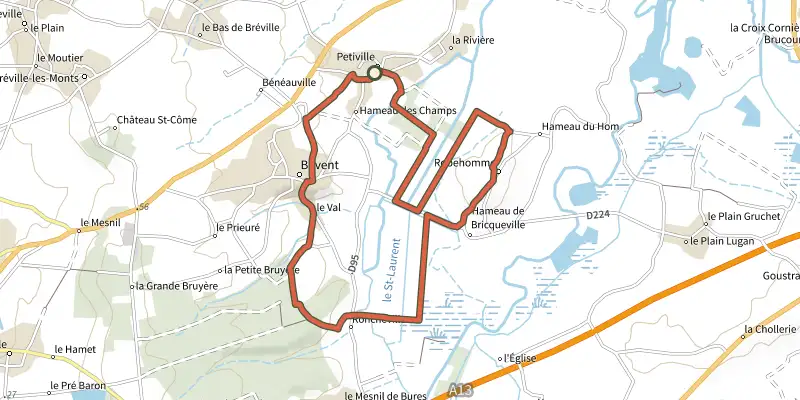 Map of the les marais et l'île de Robehomme track on the IGN map, with the start and numbered waypoints