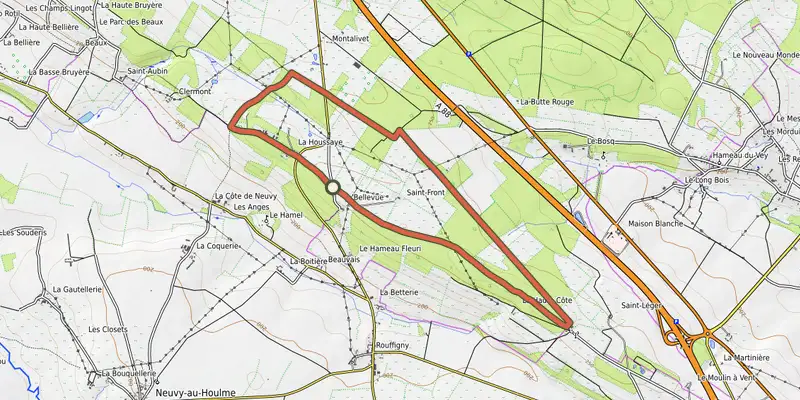Carte du tracé de Le Vivier sur OpenTopoMap, départ et points de passage numérotés