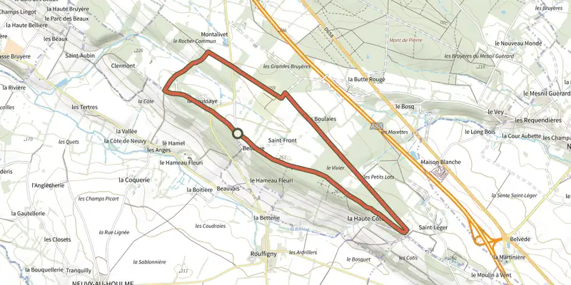 Carte du tracé de Le Vivier sur le Plan IGN, départ et points de passage numérotés