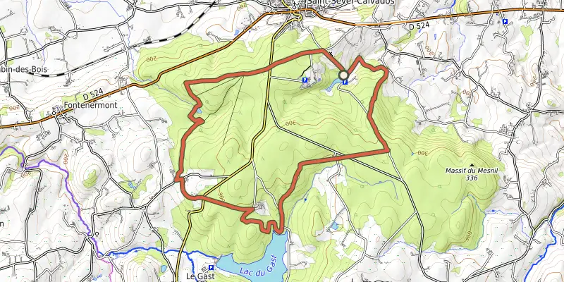 Carte du tracé de Autour de l'Ermitage sur le Plan IGN, départ et points de passage numérotés