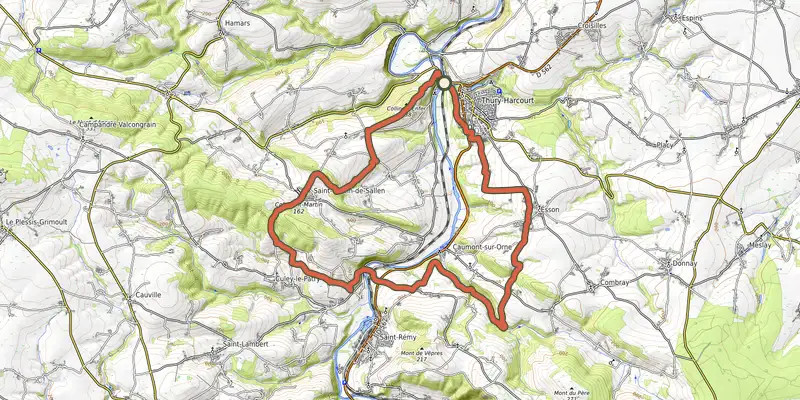 Carte du tracé de La vallée des vaux sur le Plan IGN, départ et points de passage numérotés