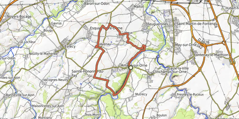 Map of the Gravel Orne Odon 1 track on the IGN map, with the start and numbered waypoints