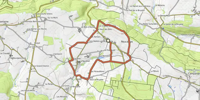 Tracé de Les Hauts de Roucamps sur la carte OpenTopoMap