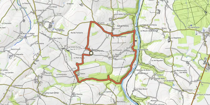 Map of the Le Val Roy track on OpenTopoMap, with the start and numbered waypoints