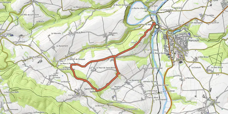 Map of the Saint Bénin track on the IGN map, with the start and numbered waypoints