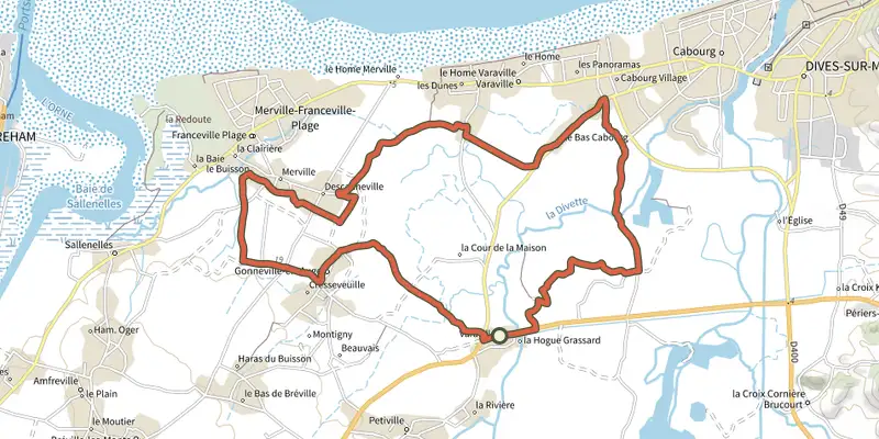 Carte du tracé de Le débarquement sur le Plan IGN, départ et points de passage numérotés