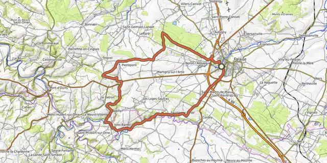 The Circuit de la Vallée de la Baize track on the OpenTopoMap map