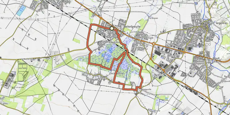Map of the Au coeur d'un marais protégé track on OpenTopoMap, with the start and numbered waypoints