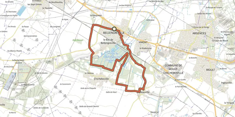Map of the Au coeur d'un marais protégé track on the IGN map, with the start and numbered waypoints