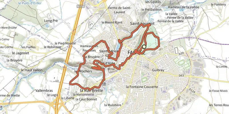 Carte du tracé de À la poursuite l'Arlette sur OpenTopoMap, départ et points de passage numérotés