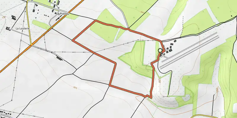 Map of the Le Coteau du Mesnil Soleil track on OpenTopoMap, with the start and numbered waypoints