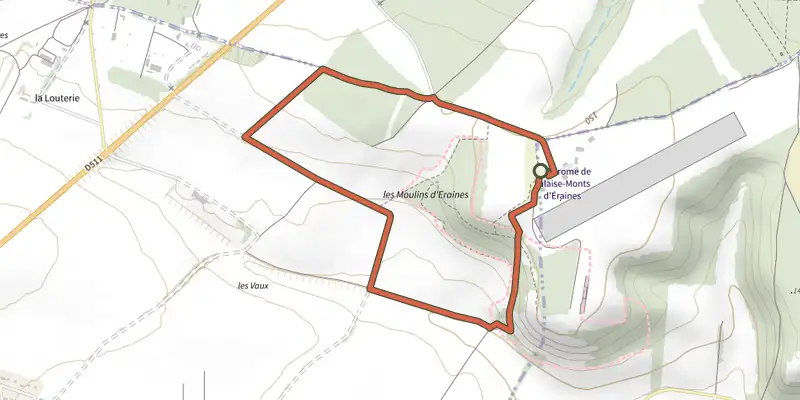 Map of the Le Coteau du Mesnil Soleil track on the IGN map, with the start and numbered waypoints