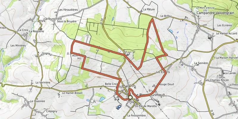 Carte du tracé de Le Mont Pinçon sur OpenTopoMap, départ et points de passage numérotés
