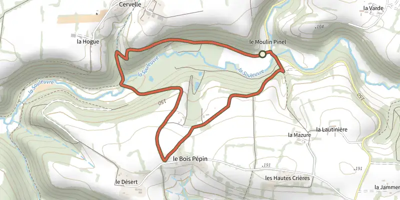Carte du tracé de Le sentier des jonquilles sur le Plan IGN, départ et points de passage numérotés