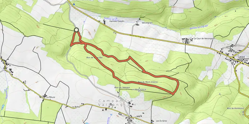 Map of the le Schuss des Souches track on the IGN map, with the start and numbered waypoints