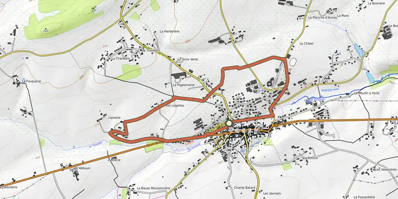 Map of the Le circuit des écureuils track on OpenTopoMap, with the start and numbered waypoints
