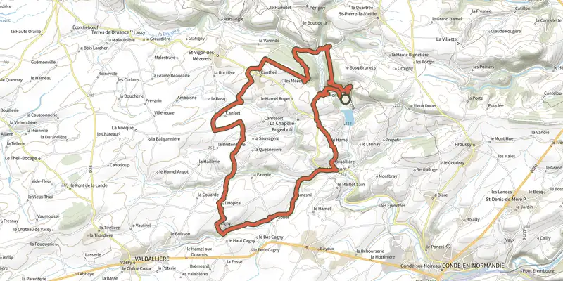 Map of the Sur les traces des pèlerins du Mont-Saint-Michel track on the IGN map, with the start and numbered waypoints