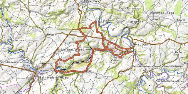 The Circuit de la Vallée du Noireau track on the OpenTopoMap map