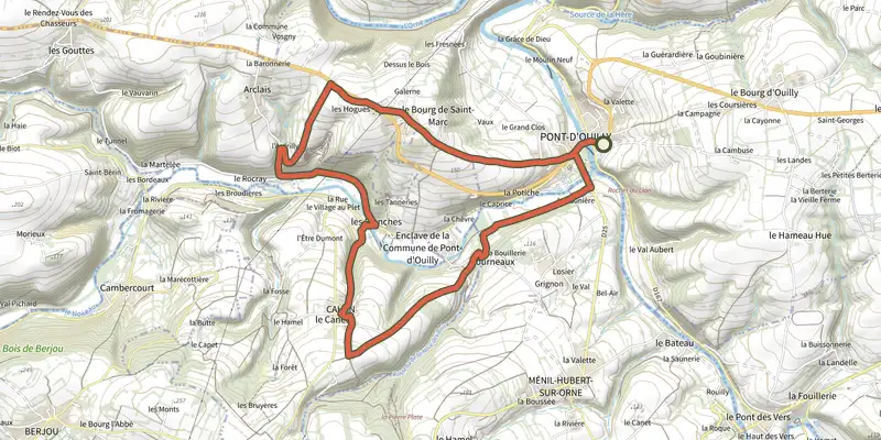 Carte du tracé de La Chapelle St-Roch sur le Plan IGN, départ et points de passage numérotés