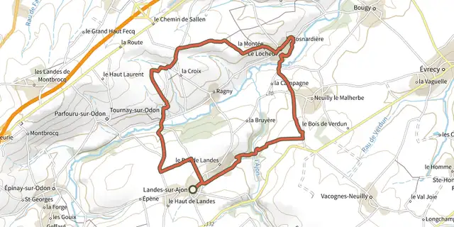 Tracé de De l'Ajon à l'Odon sur le Plan IGN