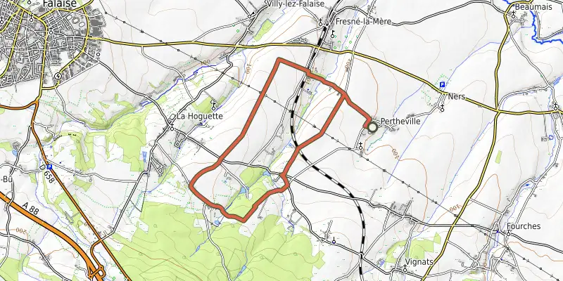 Map of the Le Cheval de Pierre track on OpenTopoMap, with the start and numbered waypoints
