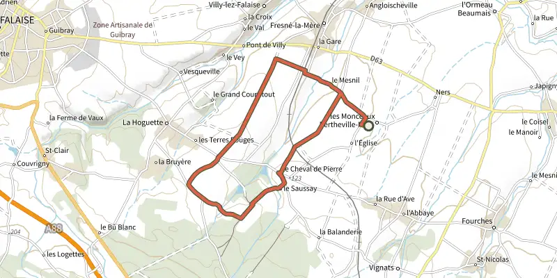 Map of the Le Cheval de Pierre track on the IGN map, with the start and numbered waypoints