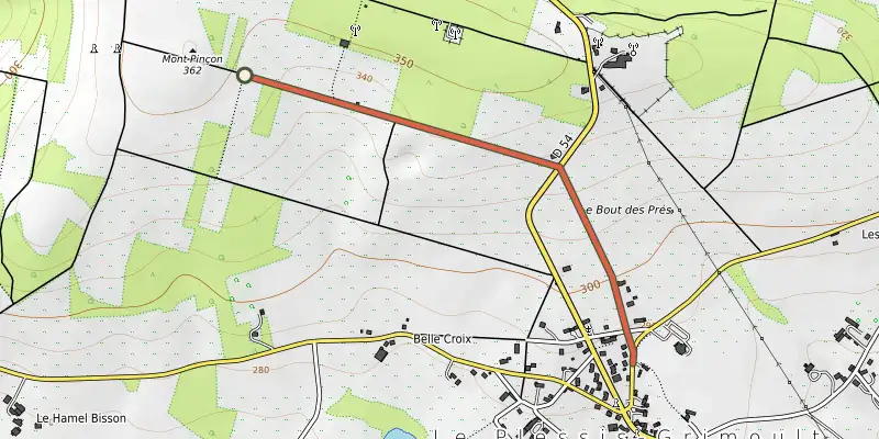 Carte du tracé de Le Mont Pinçon sur le Plan IGN, départ et points de passage numérotés