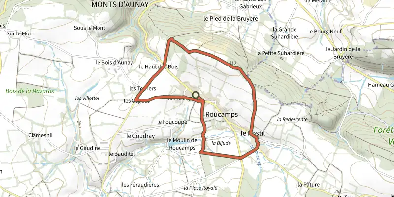 Map of the les Terres Rouges track on the IGN map, with the start and numbered waypoints