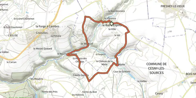 The D'Espins au Moulin du Traspy track on the IGN map