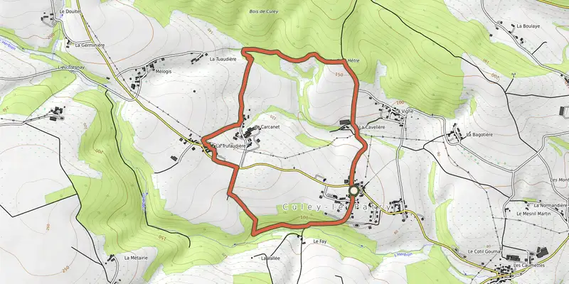 Carte du tracé de Le gros hêtre sur OpenTopoMap, départ et points de passage numérotés