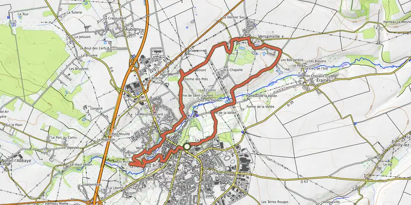 Carte du tracé de Les Trois Châteaux sur OpenTopoMap, départ et points de passage numérotés