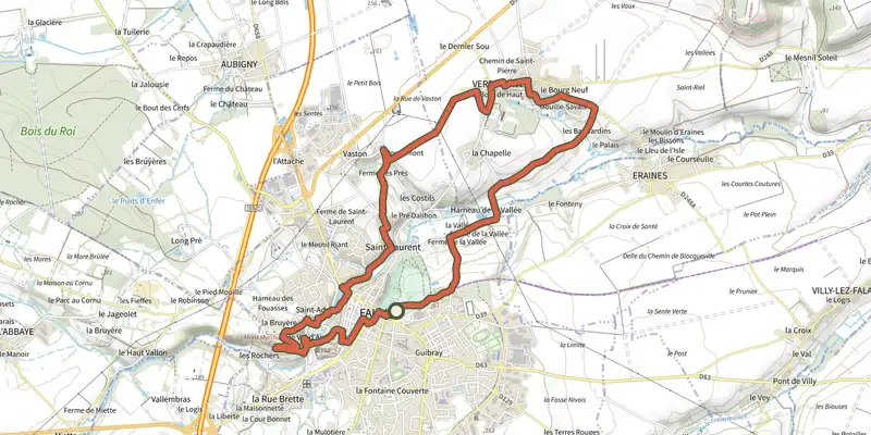 Carte du tracé de Les Trois Châteaux sur le Plan IGN, départ et points de passage numérotés