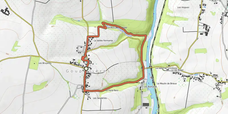Carte du tracé de Les Berges de l'Orne sur OpenTopoMap, départ et points de passage numérotés