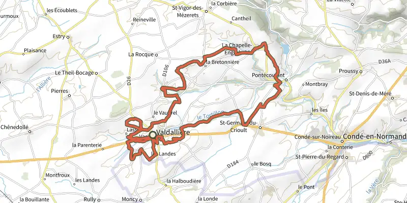 Map of the La vallée du Tortillon track on the IGN map, with the start and numbered waypoints