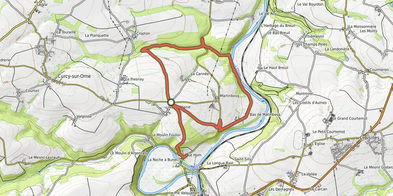 Map of the La Métairie track on OpenTopoMap, with the start and numbered waypoints
