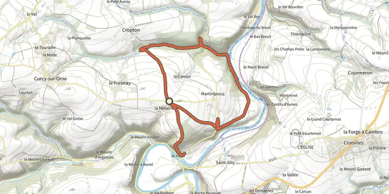 Carte du tracé de La Métairie sur le Plan IGN, départ et points de passage numérotés