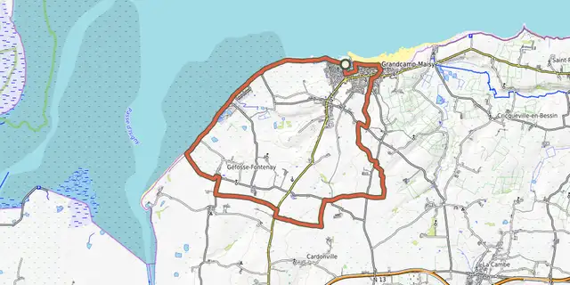 The Sur les bords des Veys track on the OpenTopoMap map