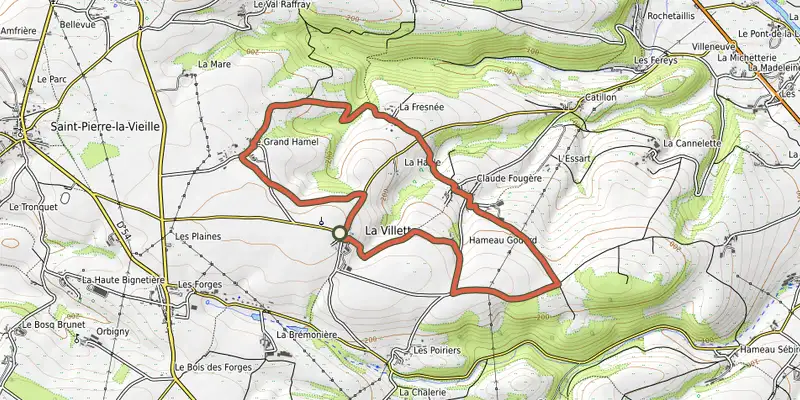 Carte du tracé de Sur les hauteurs de la Villette sur OpenTopoMap, départ et points de passage numérotés