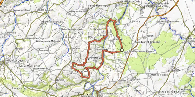 The La forêt de Grimbosq et attelage track on the IGN map